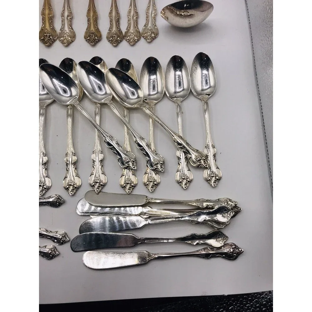 International Deep Silver Inlaid ORLEANS Flatware Set 53pc Vintage Silverplate